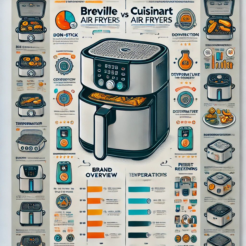 An infographic comparing the Breville and Cuisinart air fryers