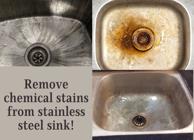 remove chemical stains from stainless steel sink